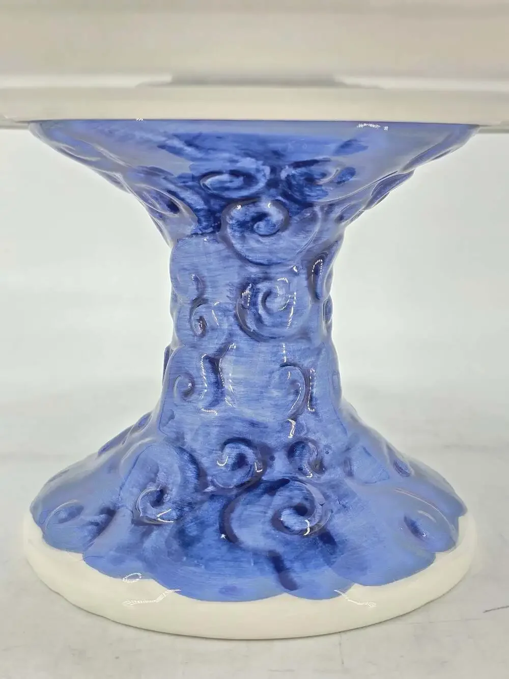 Blue and White Porcelain Dragon Motif Pedestal Cake Stand